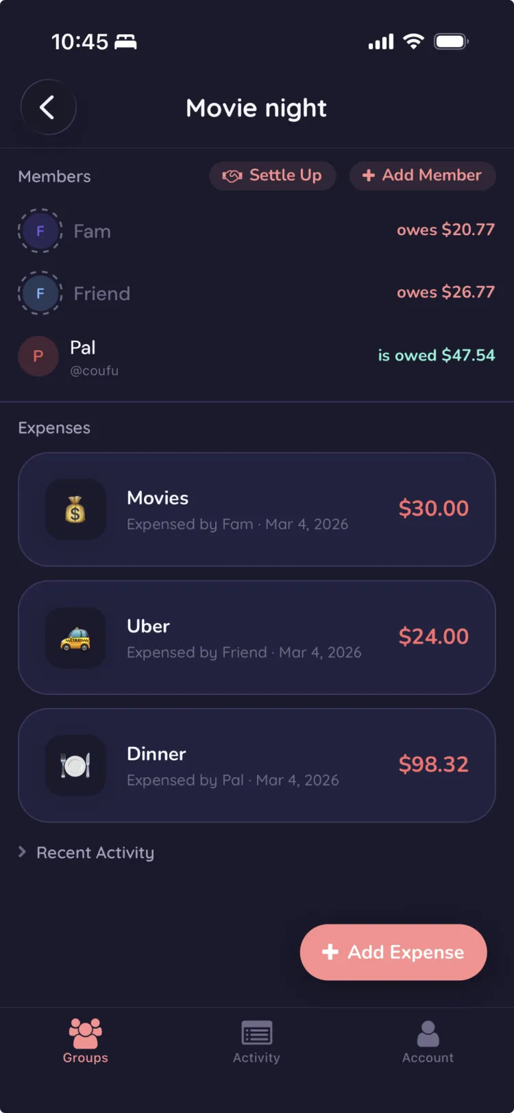 Group detail - Movie night